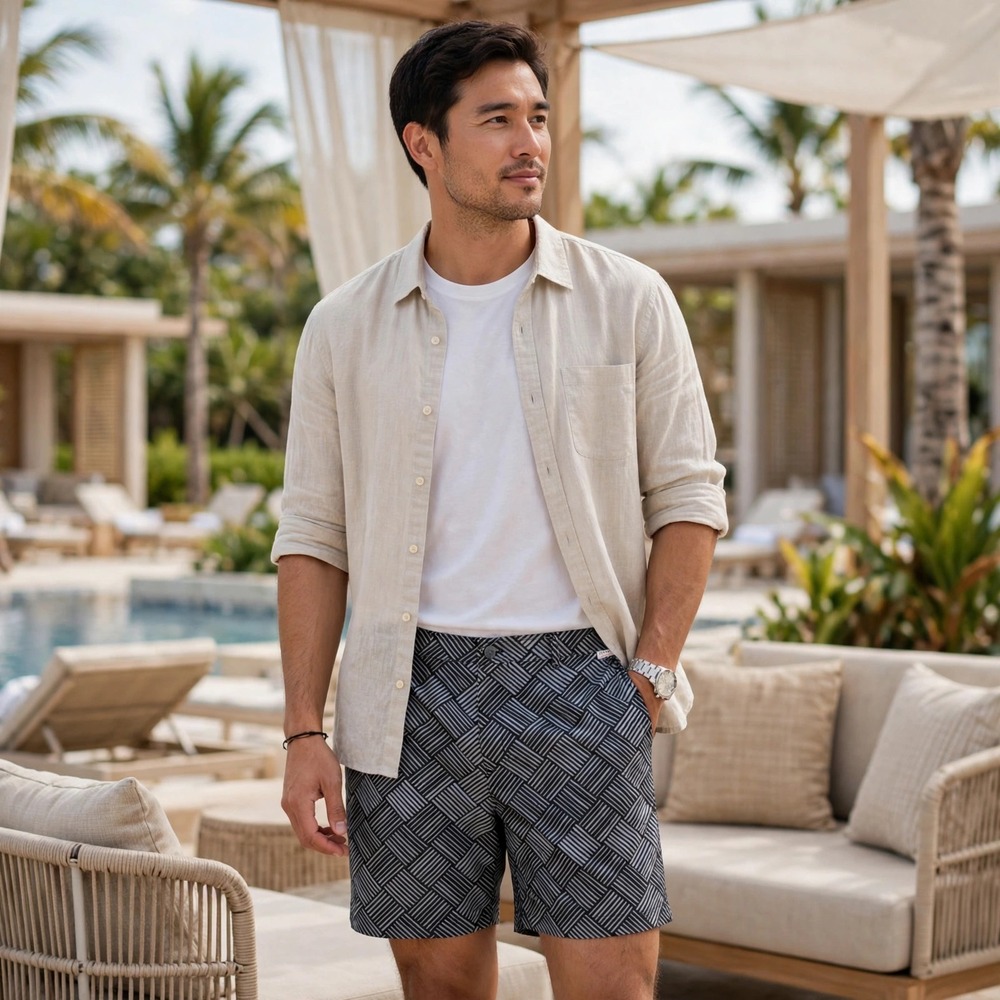 Ibiza Ocean Club Mens Geometric Print Swim Shorts Black White Size 36 Mesh Lined